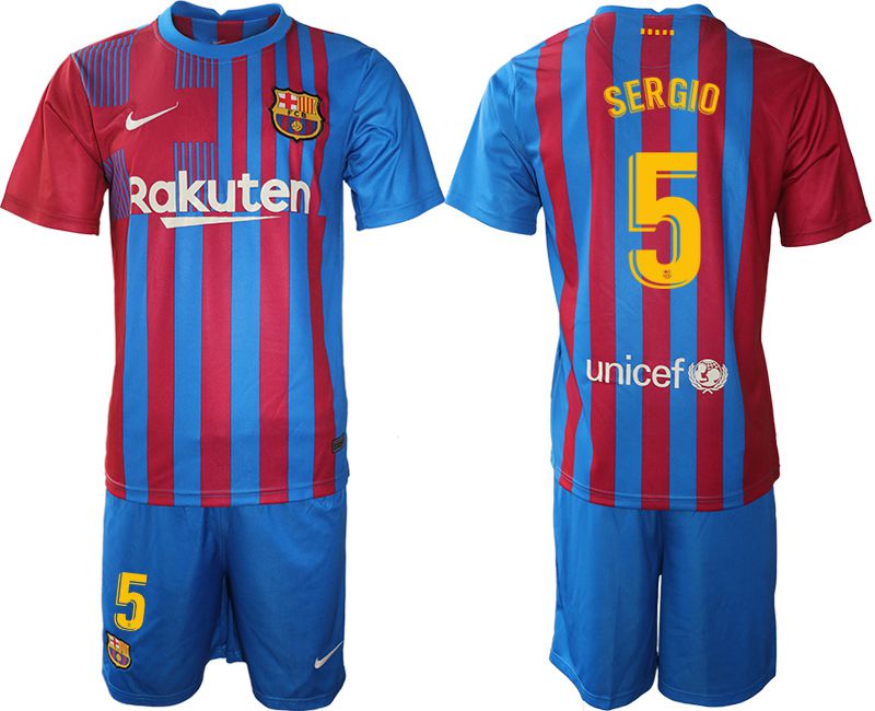 Men 2021-2022 Club Barcelona home blue #5 Nike Soccer Jersey->barcelona jersey->Soccer Club Jersey